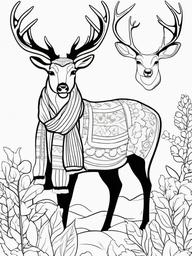 Deer Coloring Pages - Cartoon deer wearing a scarf and mittens  simple coloring pages