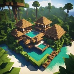 tropical island resort with bungalows and a lagoon - minecraft house design ideas 