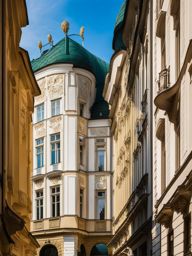 secessionist buildings, with unique ornamentation, add character to the streets of vienna, austria. 