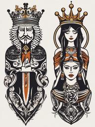 King and Queen Matching Tattoos for Couples - Personalize your shared ink.  minimalist color tattoo, vector