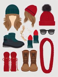 Winter Accessories clipart - Assortment of winter accessories, ,vector color clipart,minimal