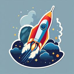 Rocket Launch Sticker - Rocket launching into space, ,vector color sticker art,minimal
