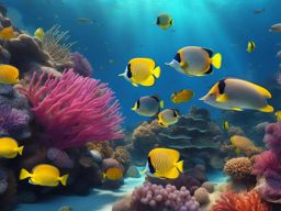 Underwater world teeming with colorful, exotic sea creatures, photorealistic, 4K resolution, stunning sunny lighting

