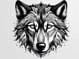 Wolf Face Tattoo,striking tattoo focused on the enigmatic face of a wolf, gaze that pierces the soul. , tattoo design, white clean background