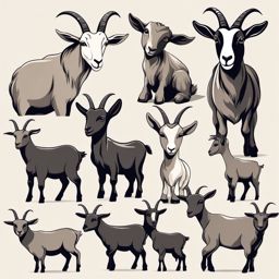 Goat Family clipart - Goat family on a farm, ,vector color clipart,minimal
