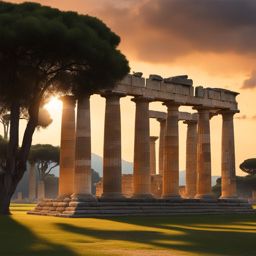 enigmatic paestum ruins - create an artwork that captures the enigma of paestum's ancient greek temples, shrouded in history. 