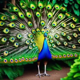 Cute Peacock Displaying Colorful Feathers in an Exotic Garden 8k, cinematic, vivid colors