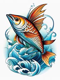 Flying Fish Tattoo,a tattoo capturing the grace and beauty of the flying fish, symbol of freedom and movement. , color tattoo design, white clean background