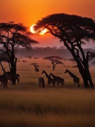 sunset over the savannah, witnessing a breathtaking sunset over the african savannah. 