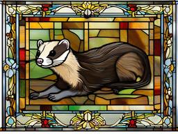 Stained Glass Ferret - Curious ferret with long body  