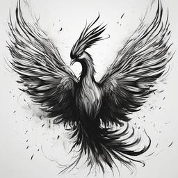 drawing of a phoenix rising from ashes  minimal rough sketch scribbles,doodles,black and white