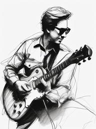 drawing of a man playing a guitar  minimal rough sketch scribbles,doodles,black and white