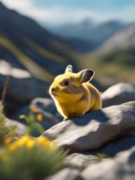 pika gathering food on a rocky alpine mountain slope 8k ultrarealistic cinematic 