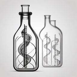 DNA Tattoo,DNA Chemistry Flask - Merge the worlds of chemistry and biology in a tattoo featuring DNA strands within a laboratory flask.  outline color tattoo,minimal,white background