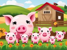 Pig Family clipart - Pig family on the farm, ,vector color clipart,minimal