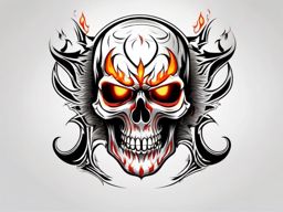 Skull Tattoo - A menacing skull tattoo with fiery eyes  few color tattoo design, simple line art, design clean white background