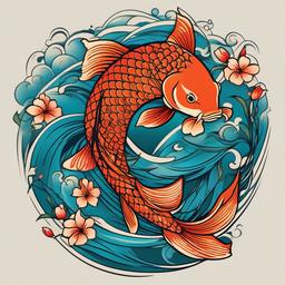 Fish Tattoo Koi-Elegant and vibrant tattoo featuring a Koi fish, symbolizing perseverance, strength, and good luck.  simple color vector tattoo