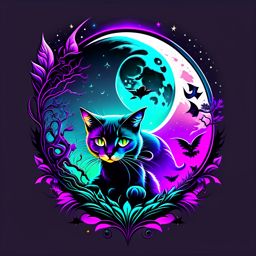 A vector design for a t-shirt of a kitty cat being held by an Alien creature trying to sneak away with the moon in the background, vector graphic, t-shirt design, dark fantasy, dark colors, no background