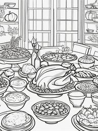 Thanksgiving Feast Coloring Pages - Abundant Meal with Family and Friends  minimal black outline printable sheet, coloring page