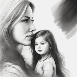 pencil drawing of mother and daughter  minimal rough sketch scribbles,doodles,black and white