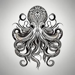 Hawaiian Tribal Octopus Tattoo - Pay homage to Polynesian culture with a tribal octopus tattoo design inspired by Hawaiian traditions.  simple vector color tattoo,minimal,white background