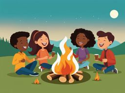 friends clipart: laughing and sharing stories by a campfire. 