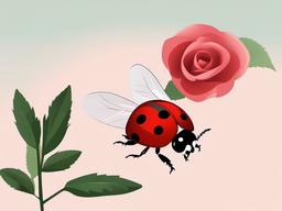 Ladybird clipart - ladybird flying toward a rose  color,minimalist,vector clipart