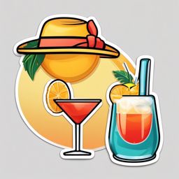 Sun Hat and Cocktail Emoji Sticker - Sipping cocktails in the sun, , sticker vector art, minimalist design