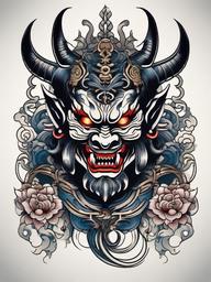 Tattoo Japanese Demon-Artistic and traditional Japanese tattoo featuring a demon, showcasing intricate details and symbolism.  simple color tattoo,white background