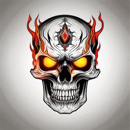 Skull Tattoo - A menacing skull tattoo with fiery eyes  few color tattoo design, simple line art, design clean white background