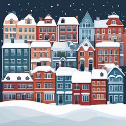 Snowy Rooftops clipart - Rows of houses with snow-covered rooftops, ,vector color clipart,minimal