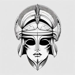 Abstract Athena's helmet ink. Modern warrior elegance.  color tattoo style, minimalist design,white background