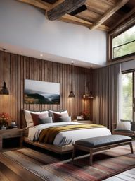 Contemporary Rustic Bedroom - Design a bedroom with a blend of contemporary and rustic elements. , bedroom interior decor design ideas, multicoloured, photo realistic, hyper detail, high resolution,