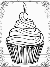 Cake Coloring Pages - Birthday cupcake with a candle  simple coloring pages