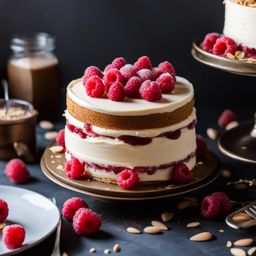 raspberry almond cake with almond buttercream, relished at a chic rooftop brunch. 