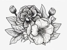 Carnation and Narcissus Tattoo,Symbolism of new beginnings and purity of heart in a tattoo featuring carnations and narcissus flowers.  simple color tattoo,minimal vector art,white background