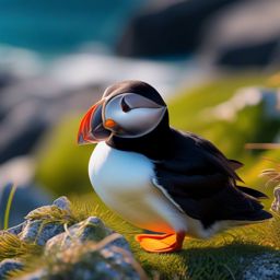 Cute Puffin Nesting on a Rocky Coast 8k, cinematic, vivid colors