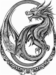 Nordic dragon tattoo, Tattoos featuring dragons in the Nordic art style.  color, tattoo style pattern, clean white background