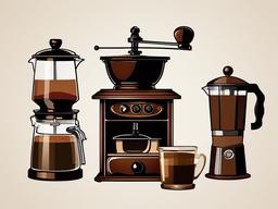 Coffee clipart - coffee grinder and French press setup  