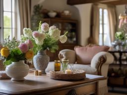 French Country Living Room - French country haven with antique furniture and soft florals. realistic, professional photography, bokeh, natural lighting, canon lens, shot on dslr 64 megapixels sharp focus