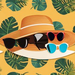 Sun Hat and Sunglasses Clipart - Sun hat and stylish sunglasses for sun protection.  color clipart, minimalist, vector art, 