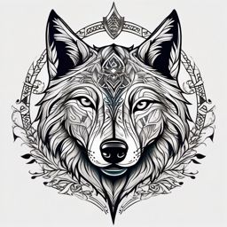 Nordic Wolf Tattoo,wolf tattoo inspired by Nordic culture, embodying the bravery and resilience of the Norse warriors. , color tattoo design, white clean background