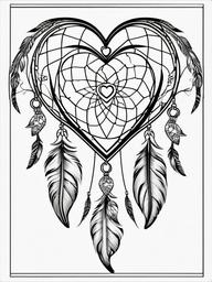 Heart Dreamcatcher with Feathers Coloring Pages - Dreamcatcher with Heart and Feathers  minimal black outline printable sheet, coloring page