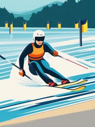 Water Skiing Slalom Course Clipart - A water skier skillfully navigating through slalom gates.  color vector clipart, minimal style