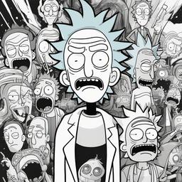 drawing of Rick and Morty with their signature expressions  minimal rough sketch scribbles,doodles,black and white