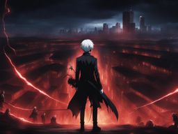 kaneki - confronts menacing ghouls in a labyrinthine, gothic cityscape. 