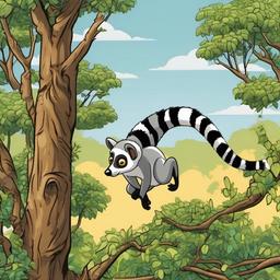 Lemur cartoon - Lemur leaping from tree to tree  