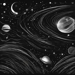 drawing of outer space  minimal rough scribbles,doodles,black and white