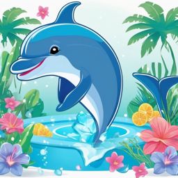 Cute Dolphin in a Crystal Lagoon  clipart, simple