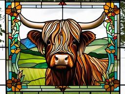 Highland Cow Stained Glass - Embrace the rustic charm of Highland cows with stained glass art, capturing the unique appearance of these cattle.  